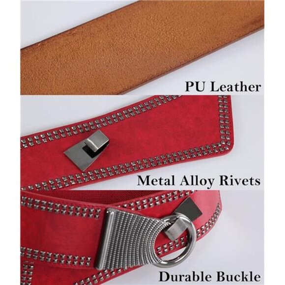 Fashion Wide Waist Belt Elastic Stretch Cinch Belts With Interlock Buckle Red OS